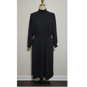 Vtg 1980s Hearts Black Mock Neck Long Sleeve Evening Maxi Dress Womans Size 7/8